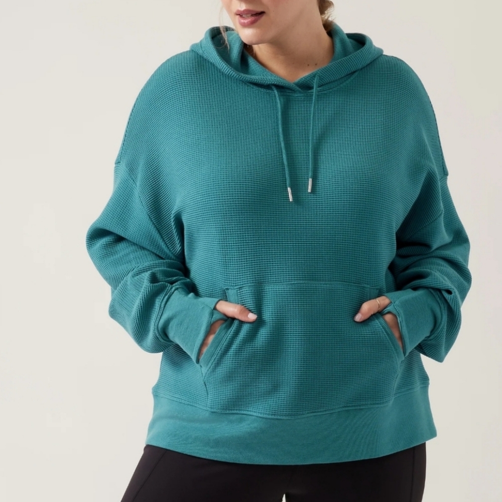 Athleta Balance Waffle Hoodie Sweatshirt Activewear Yoga Athleisure Over…